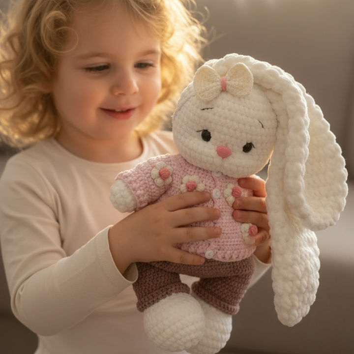 Crochet Bunny Mila + Outfit – 2 Patterns in 1
