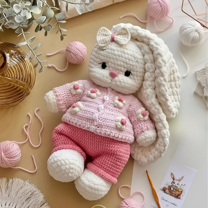 Crochet Bunny Mila + Outfit – 2 Patterns in 1