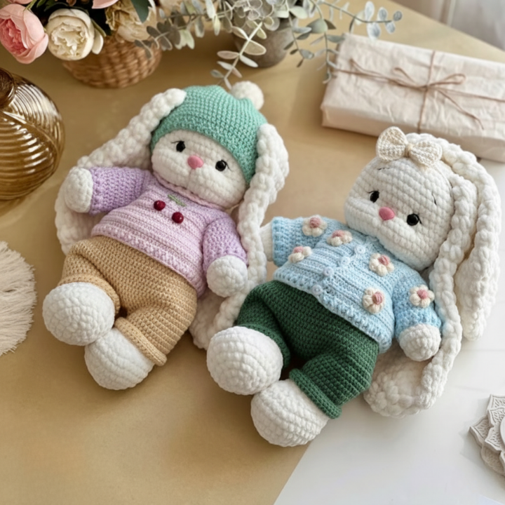 Crochet Bunny Mila + Outfit – 2 Patterns in 1
