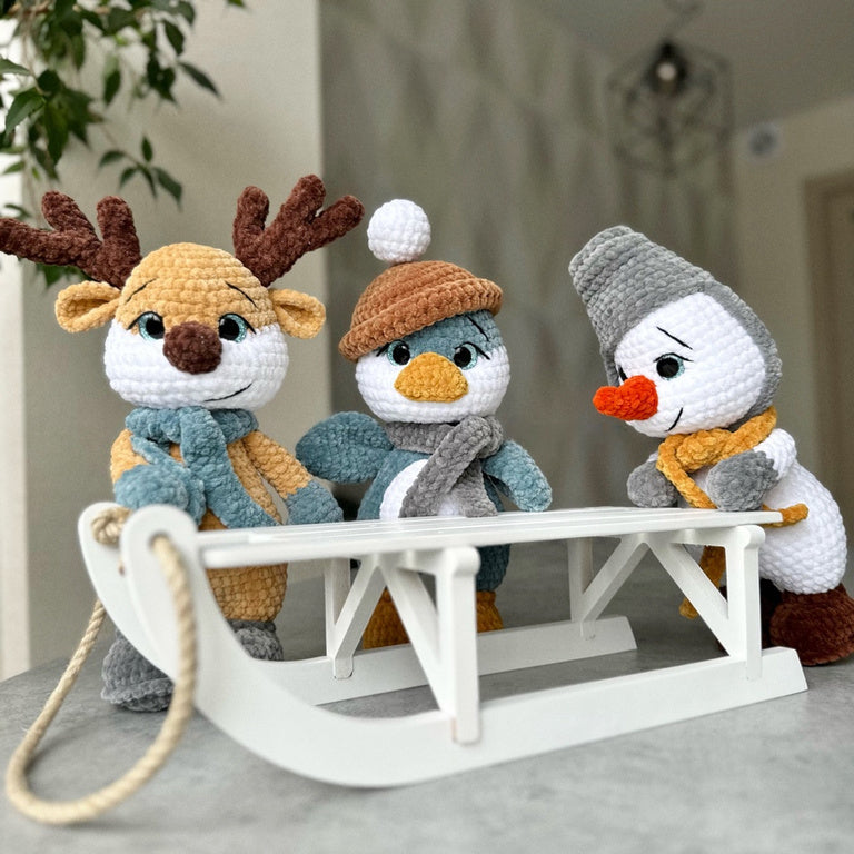 3 in 1 Amigurumi Crochet Pattern – Penguin, Snowman & Reindeer