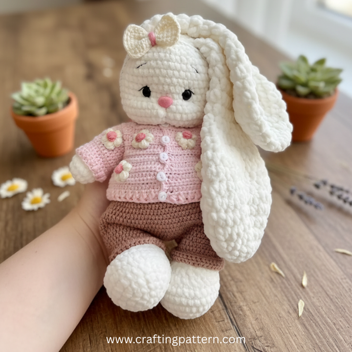 Crochet Bunny Mila + Outfit – 2 Patterns in 1