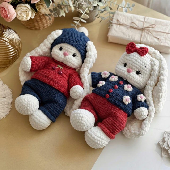 Crochet Bunny Mila + Outfit – 2 Patterns in 1