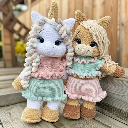 Unicorn & Horse Crochet Pattern – 2 in 1 Amigurumi PDF with Clothes